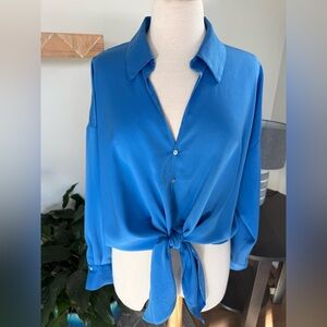 Lucy Paris Blue Women's Tie-Front Blouse